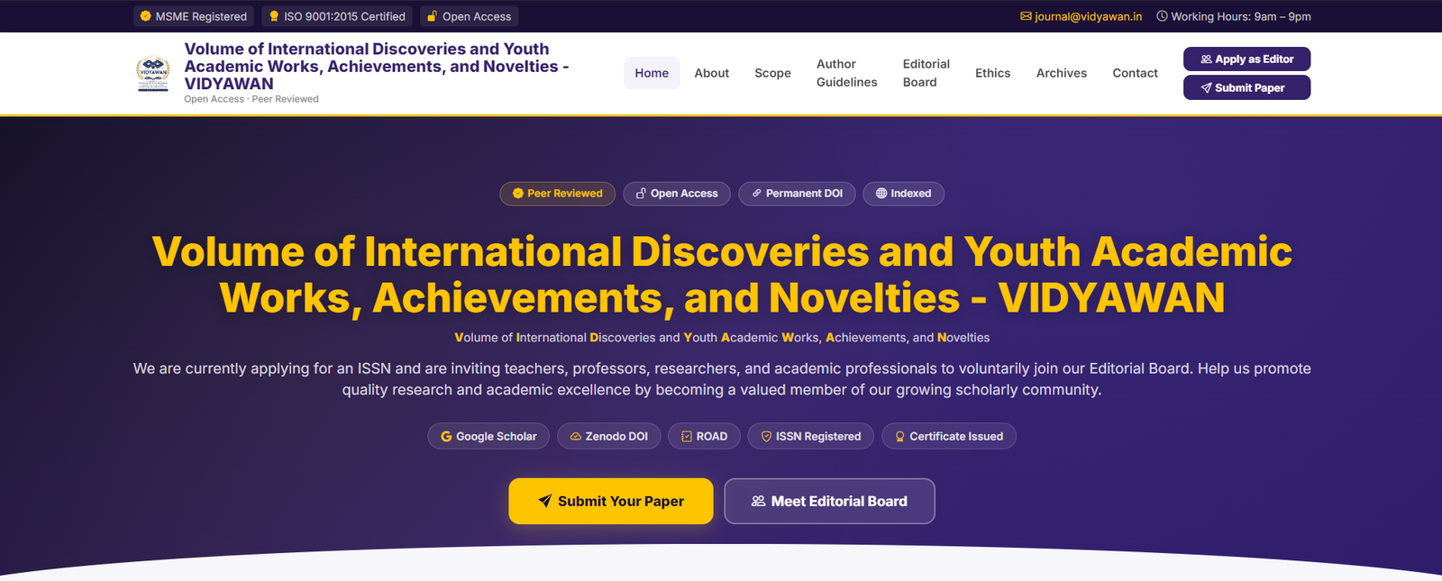 VIDYAWAN Journal Officially Launched: A New Platform for Research and Academic Excellence