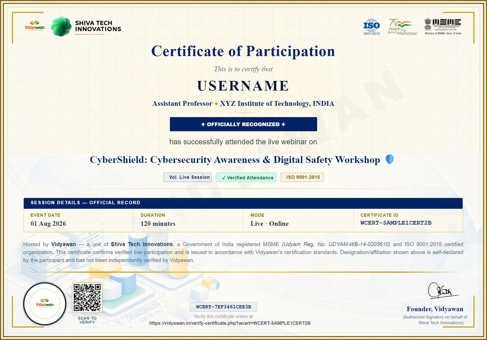 Sample webinar certificate